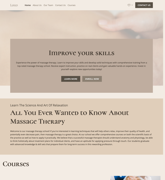 massage therapy school template preview