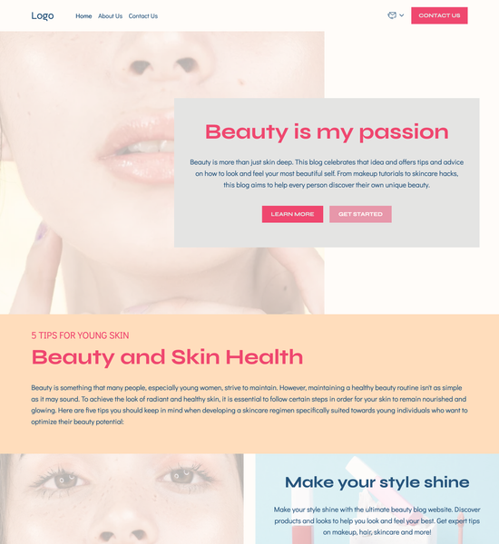 beauty blog template preview