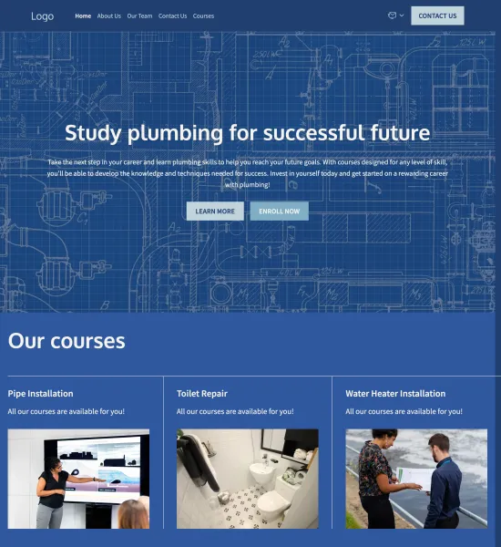 plumber courses template preview