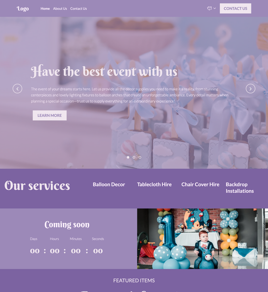 event decor supply store template preview