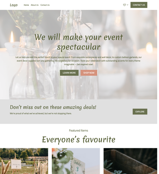 event decor supply store template preview