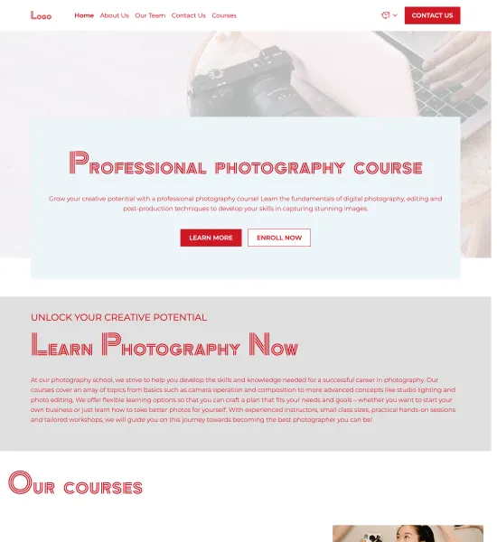 photography school template preview