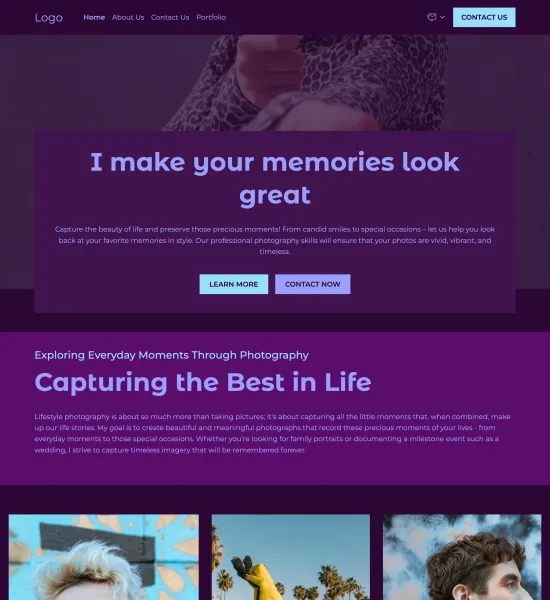 lifestyle photography portfolio template preview