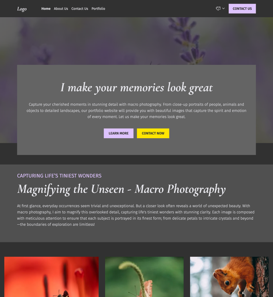 macro photography portfolio template preview