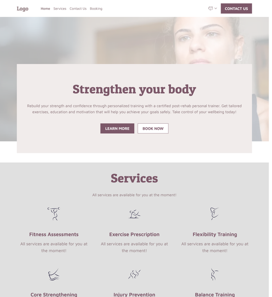 post-rehab personal trainer template preview