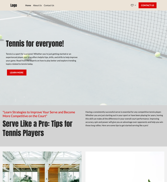 tennis blog template preview