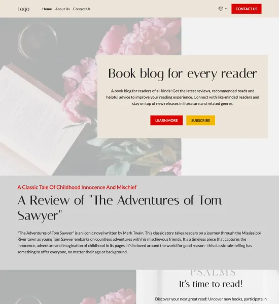 book blog template preview