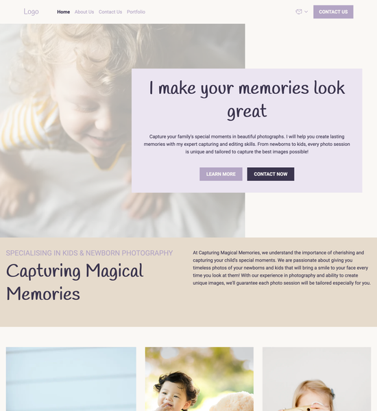 kids & newborn photography portfolio template preview