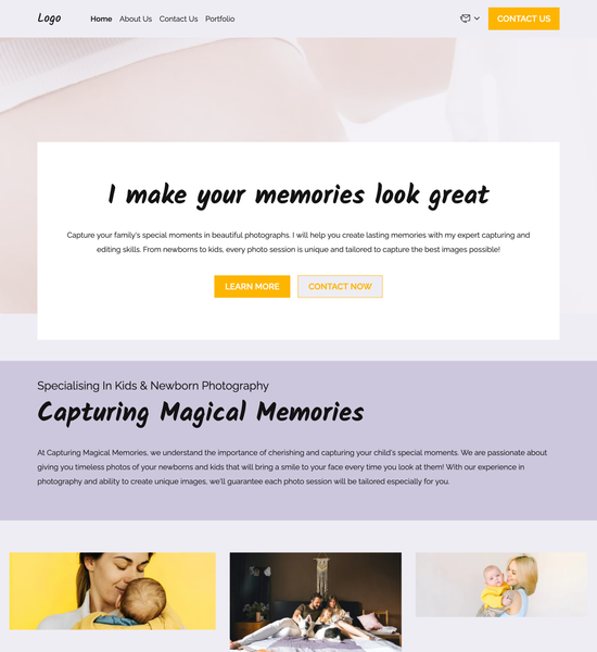 kids & newborn photography portfolio template preview