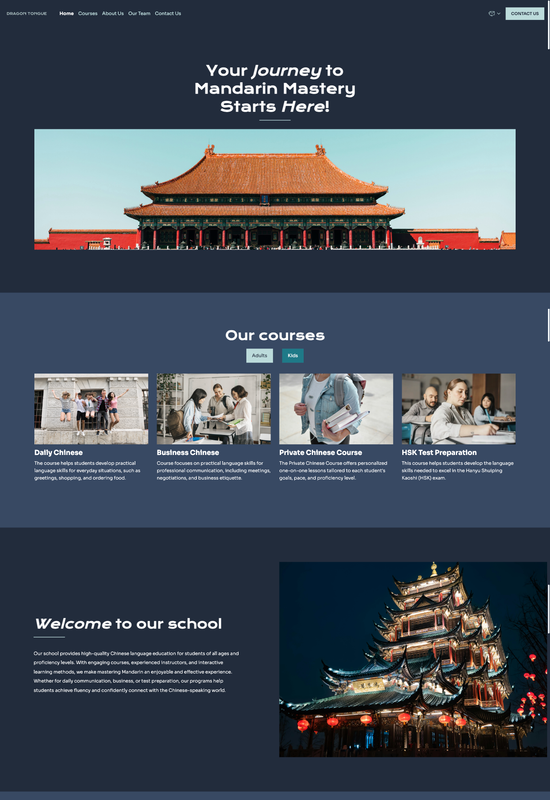 Pré-visualização do modelo de site para escolas de mandarim