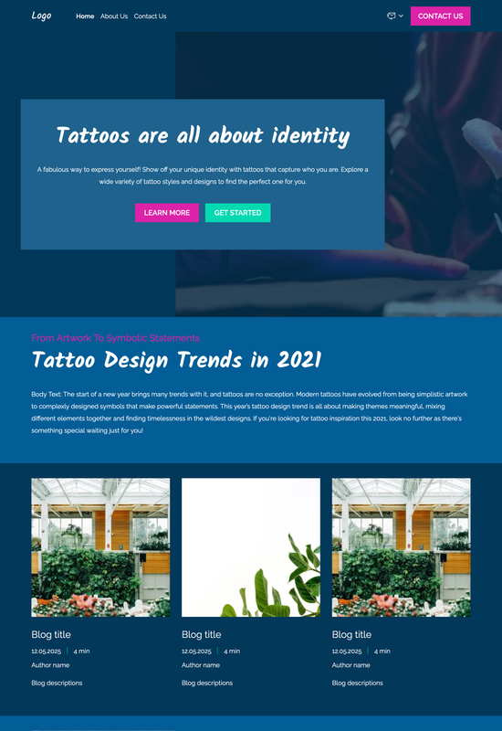 Vista previa de la plantilla de blog de tatuajes