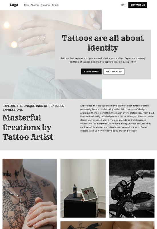 Vista previa de la plantilla de portafolio para artistas de tatuajes