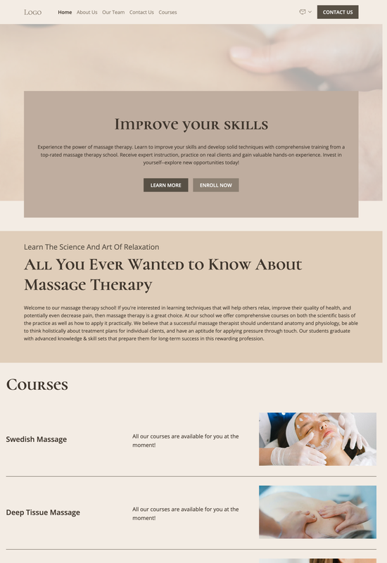 massage therapy school template preview