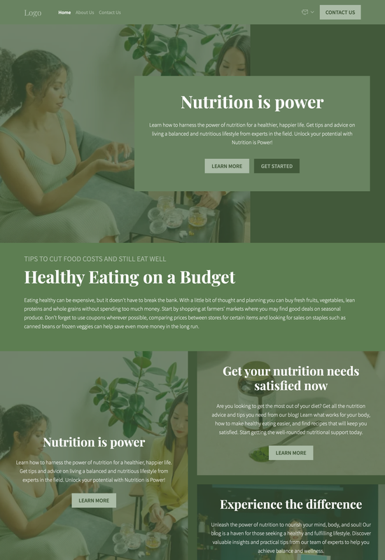 Vista previa de la plantilla del blog de nutrición