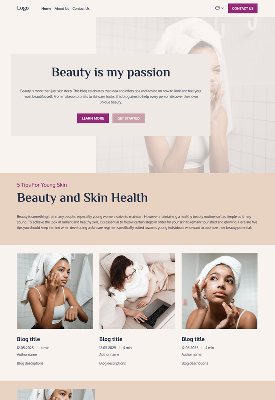 beauty blog template preview