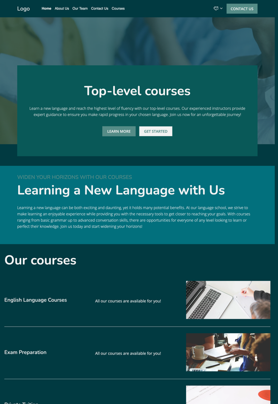 Pré-visualização do modelo de escola de idiomas