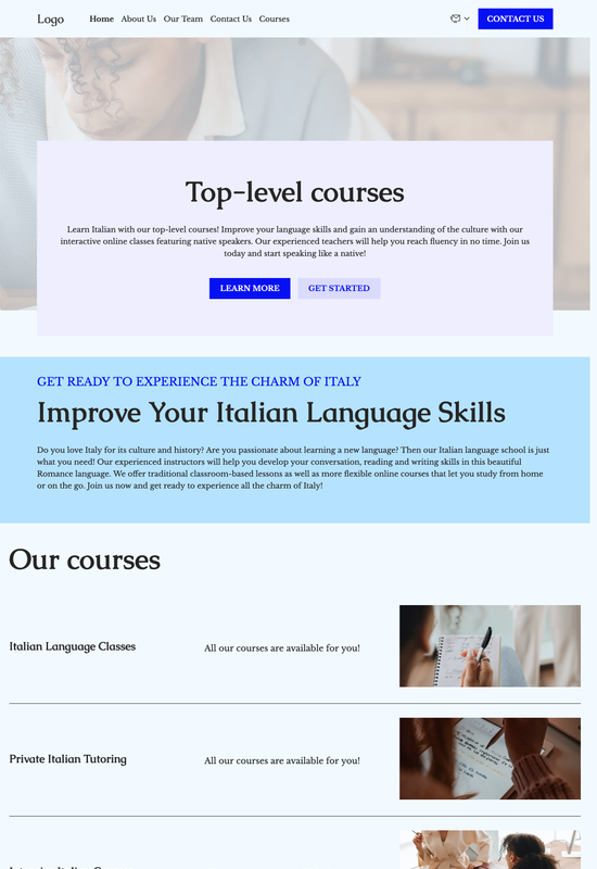 Pré-visualização do modelo para escola de italiano