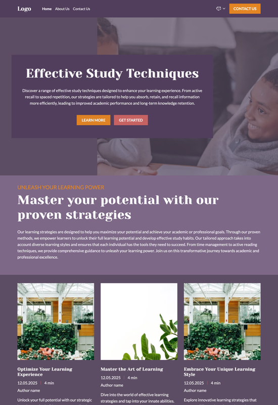 educational blog template preview