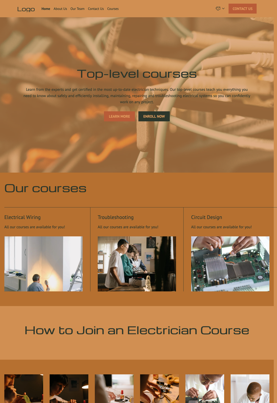 Vista previa de la plantilla de cursos de electricidad