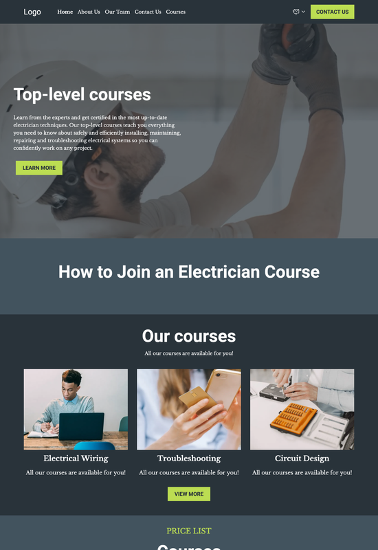 electrician courses template preview