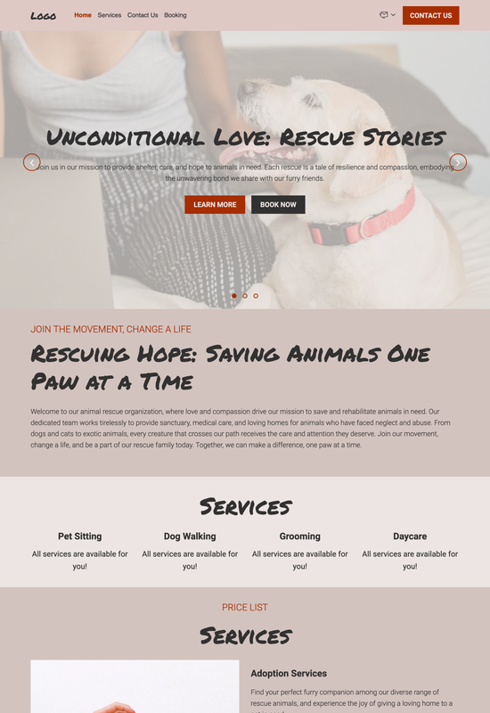 pré-visualização do template para fornecedores de cuidados com animais de estimação