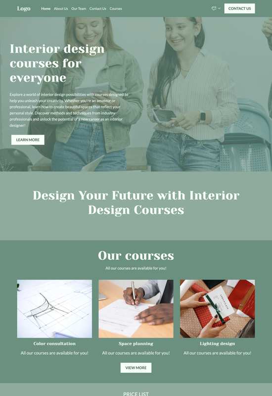 Pré-visualização do modelo para cursos de design de interiores