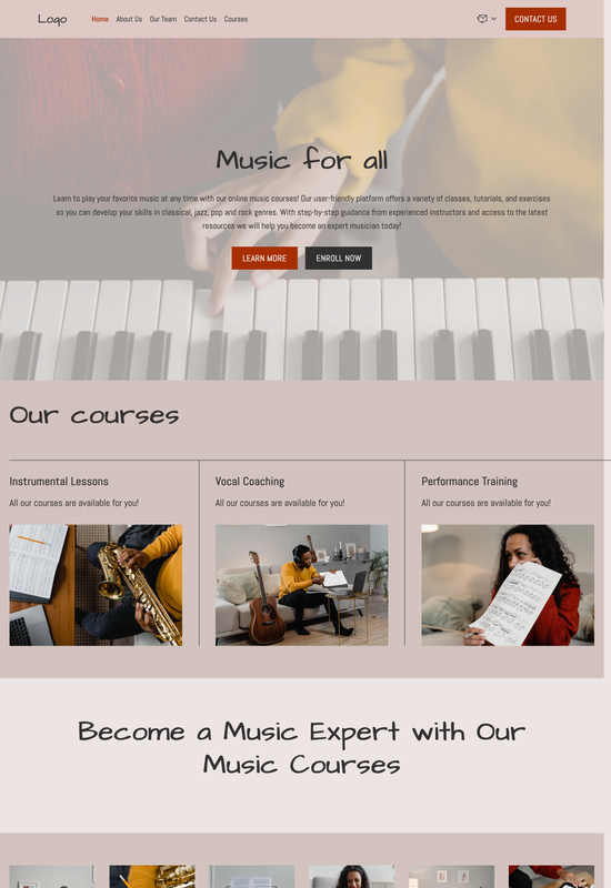 music courses template preview