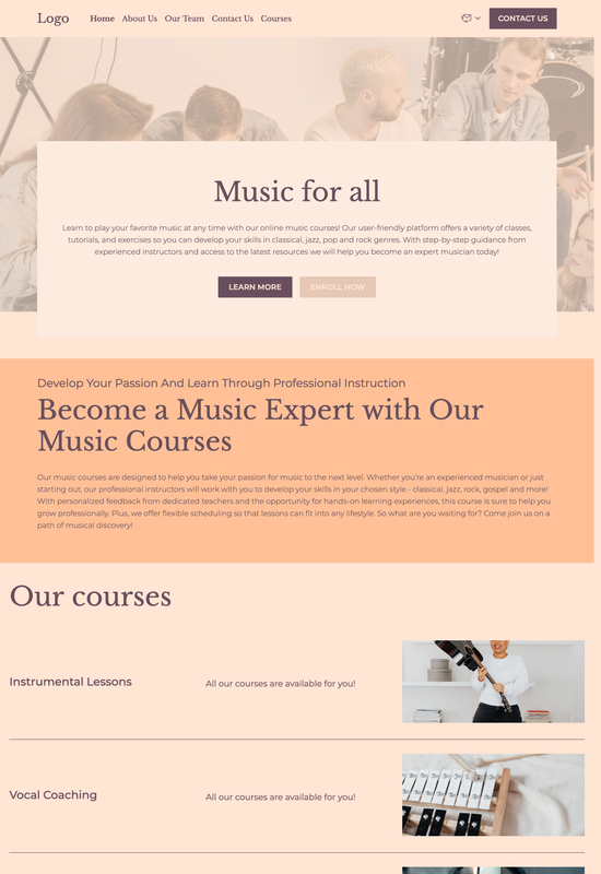 music courses template preview