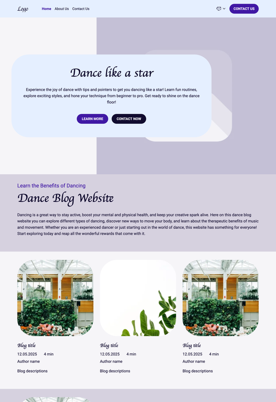 pré-visualização do modelo de blog de dança