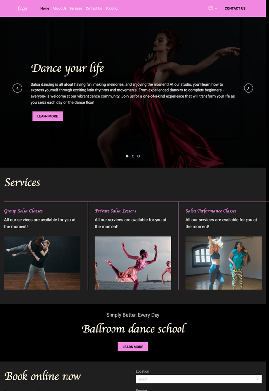 prévia do modelo de site para estúdio de dança de salsa