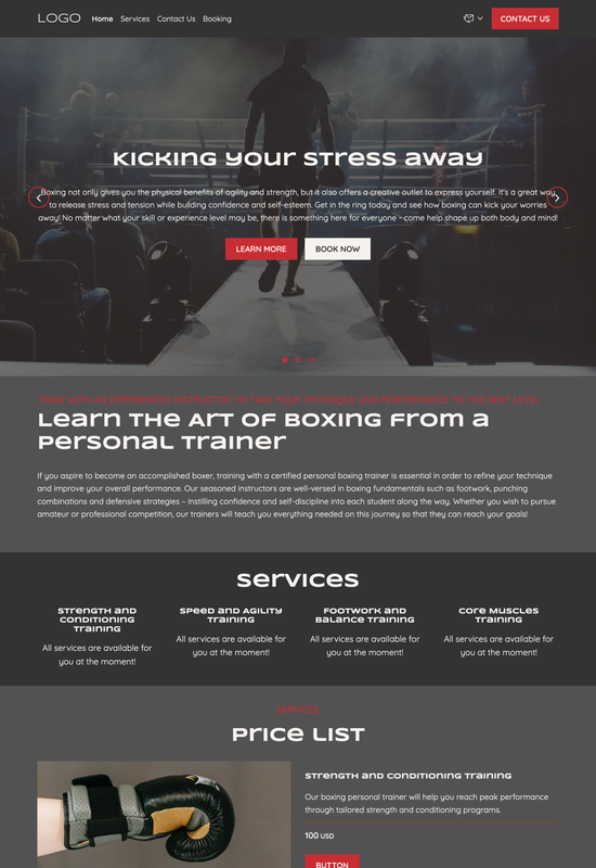 boxing personal trainer template preview