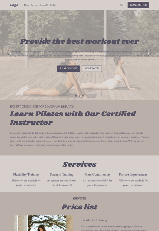 Pilates instructor template preview