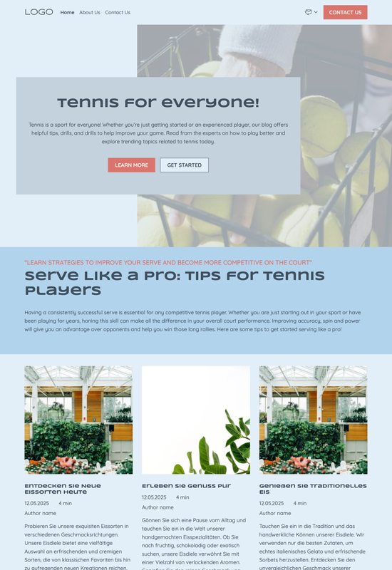 Vorschau der Tennis-Blog-Vorlage