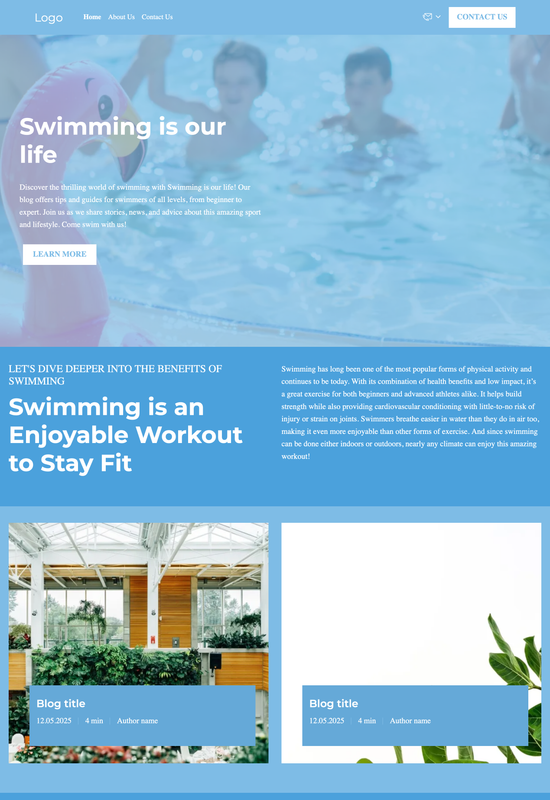 swimming blog template preview