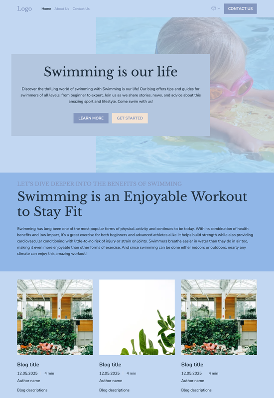 Vorschau der Schwimm-Blog-Vorlage