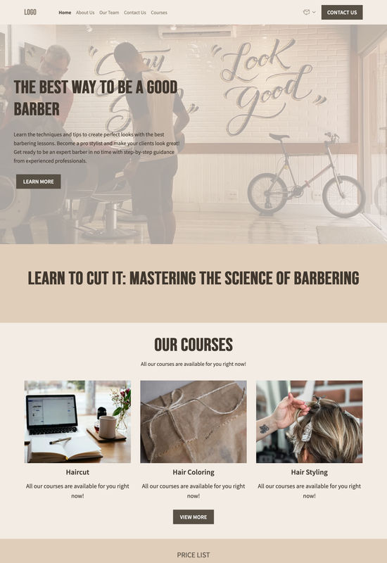 Pré-visualização do modelo de aulas de barbearia