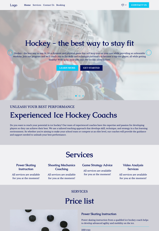 Vorschau der Website-Vorlage für Eishockeytrainer