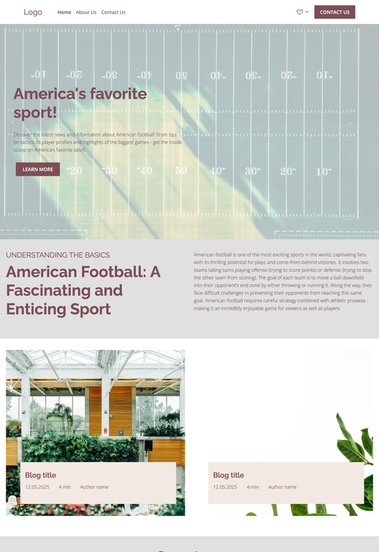 American football blog template preview