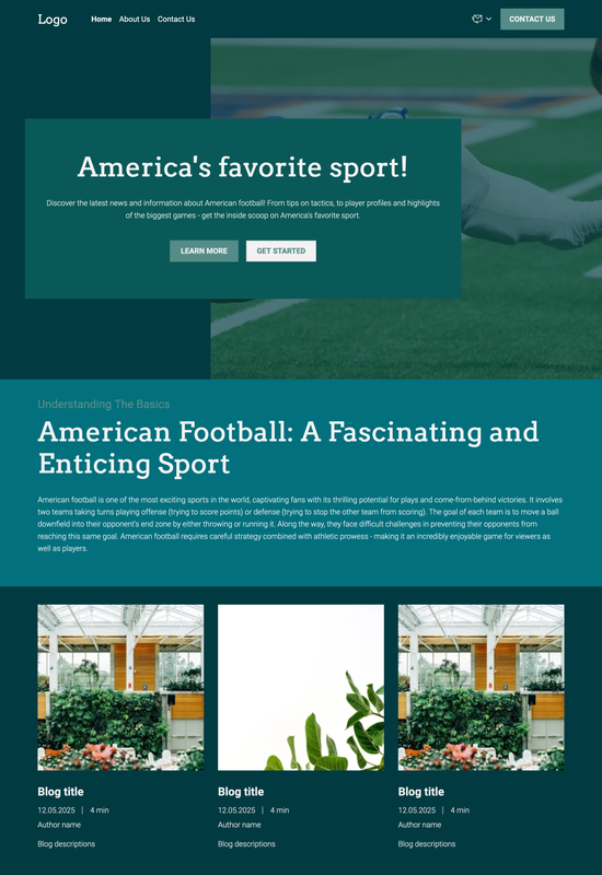 American football blog template preview