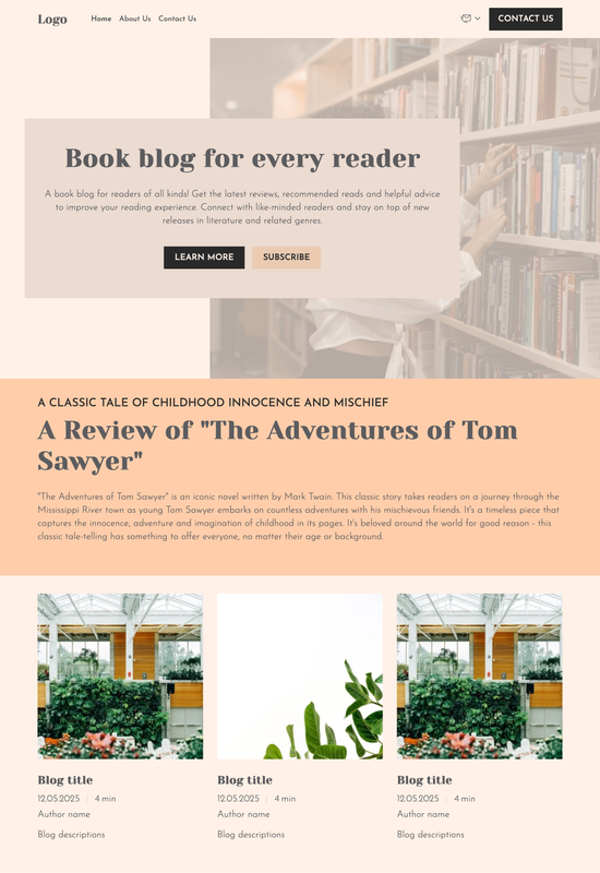 book blog template preview