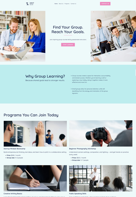 group courses template preview
