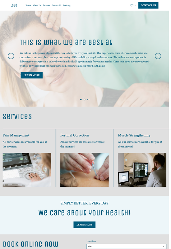 Vista previa de la plantilla de sitio web para clínicas de fisioterapia