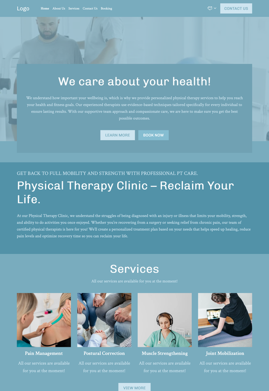 Vista previa de la plantilla de sitio web para clínicas de fisioterapia